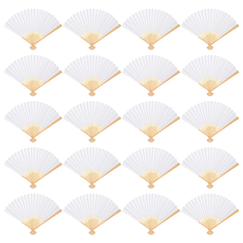 6/10/20 Pcs White Paper Hand Fan Bamboo Folding Fan DIY Blank Paper Fan for DIY