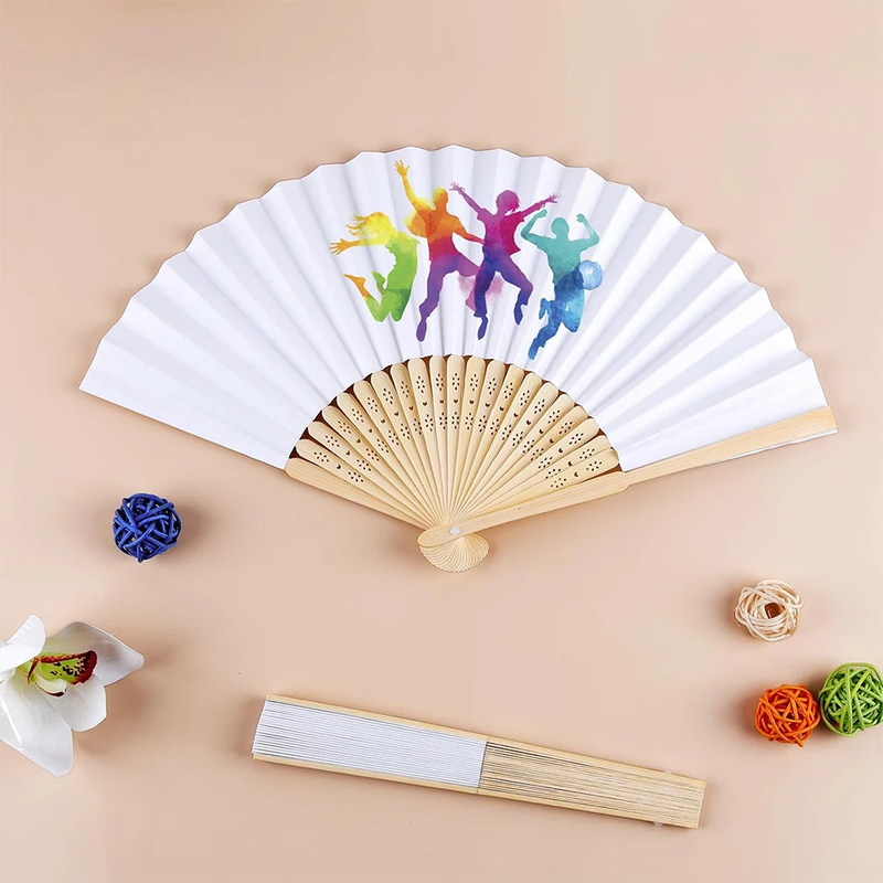 6/10/20 Pcs White Paper Hand Fan Bamboo Folding Fan DIY Blank Paper Fan for DIY