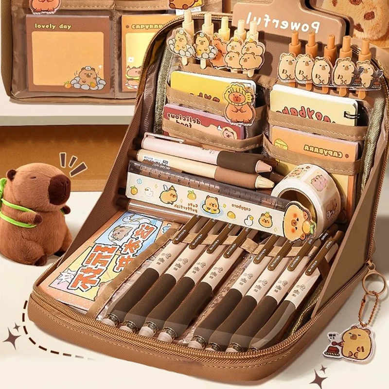 Cartoon Animal Stationery Suit Clips/Pen/Plush Pendants Cute Capybara Pencil Cas