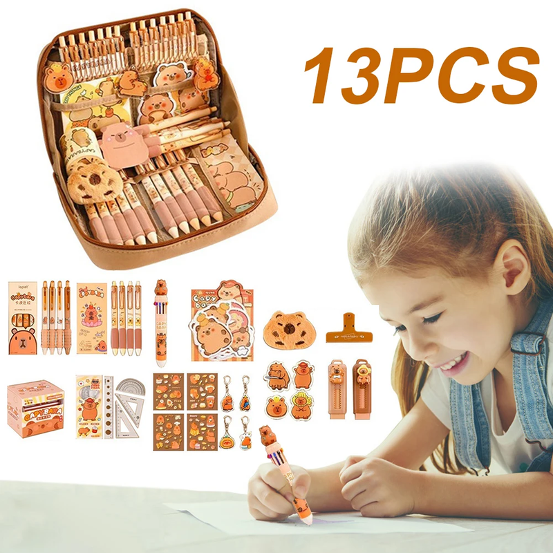 Cartoon Animal Stationery Suit Clips/Pen/Plush Pendants Cute Capybara Pencil Cas
