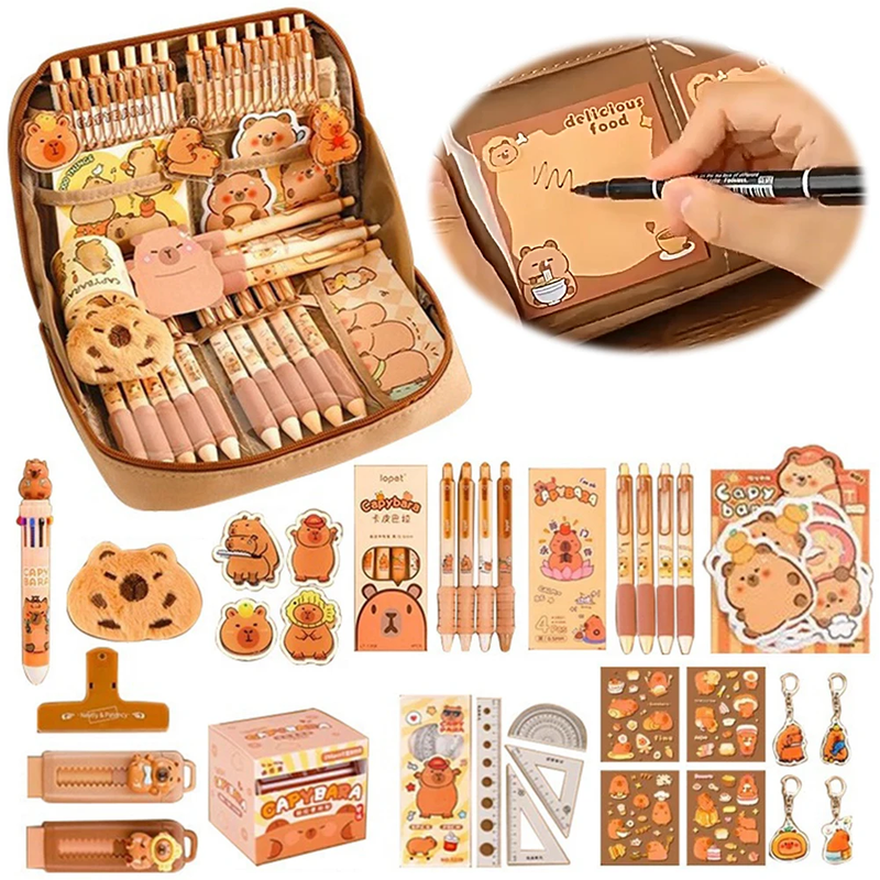 Cartoon Animal Stationery Suit Clips/Pen/Plush Pendants Cute Capybara Pencil Cas