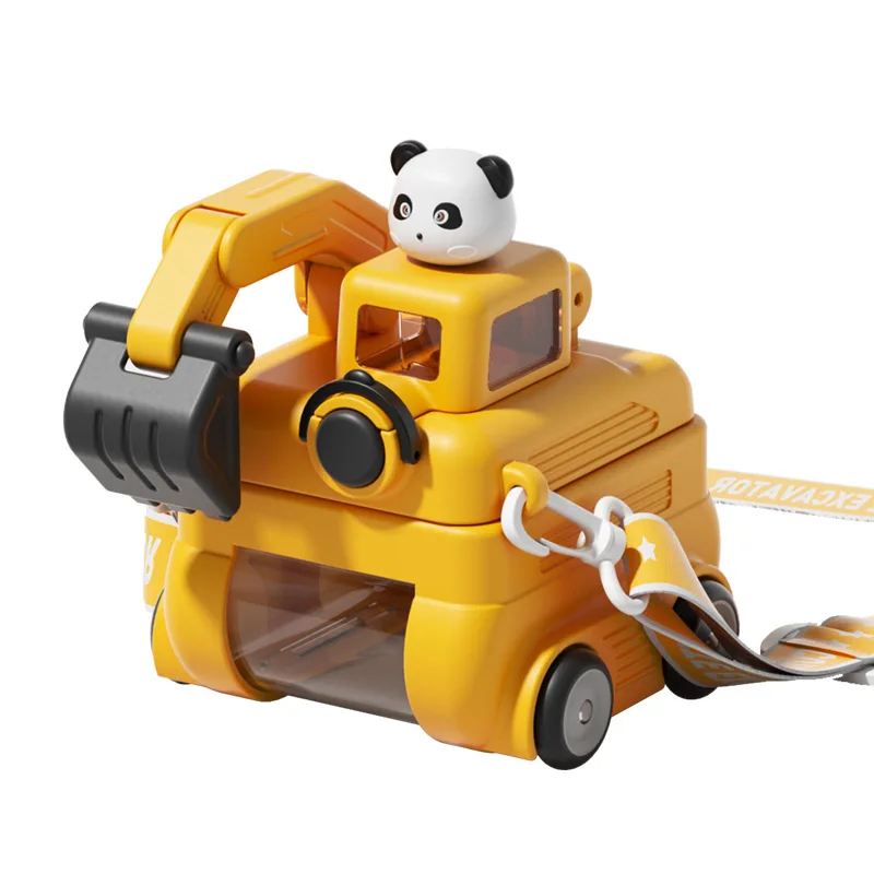 500ML Cartoon Excavator Water Cup Large Capacity Creative Plastic Mug Leakproof