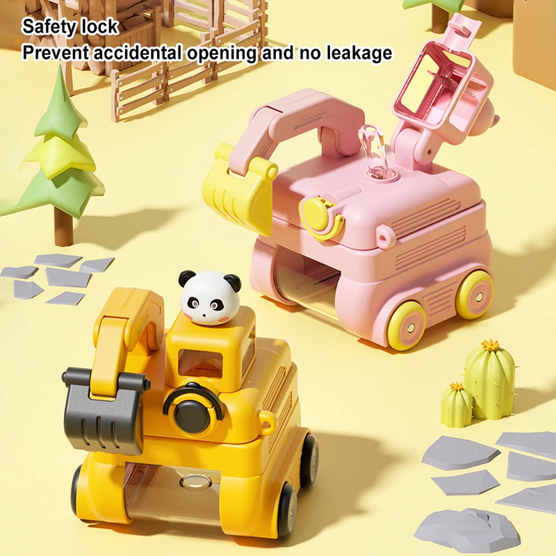 500ML Cartoon Excavator Water Cup Large Capacity Creative Plastic Mug Leakproof