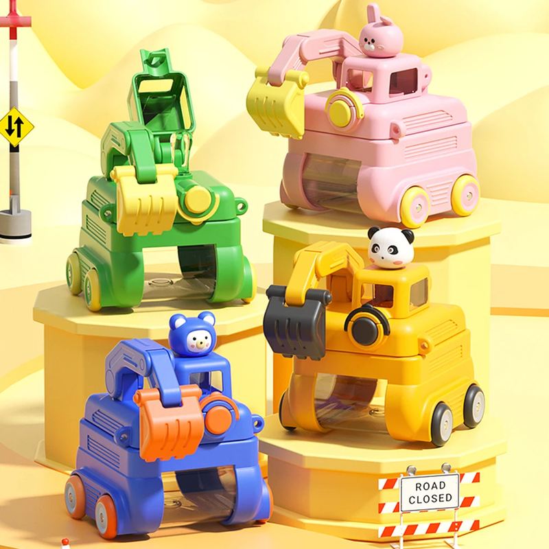 500ML Cartoon Excavator Water Cup Large Capacity Creative Plastic Mug Leakproof