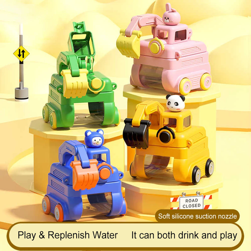500ML Cartoon Excavator Water Cup Large Capacity Creative Plastic Mug Leakproof