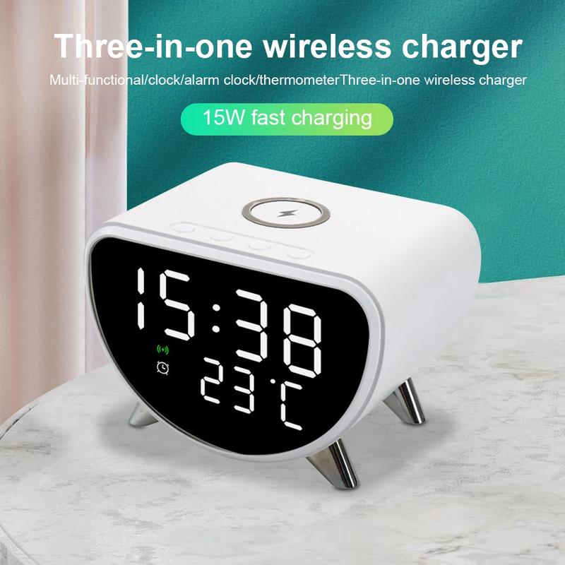 Desk Clock with Wireless Charging with Temperature Meter 15W Fast Wireless Charg