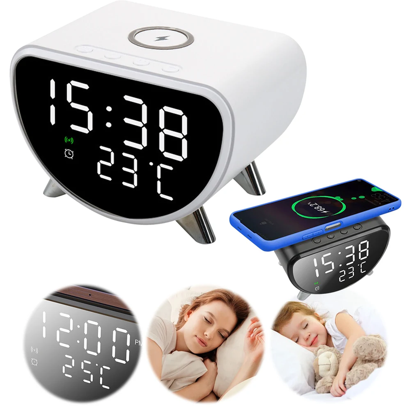 Desk Clock with Wireless Charging with Temperature Meter 15W Fast Wireless Charg