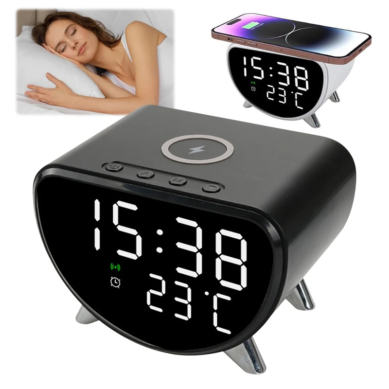Desk Clock with Wireless Charging with Temperature Meter 15W Fast Wireless Charg