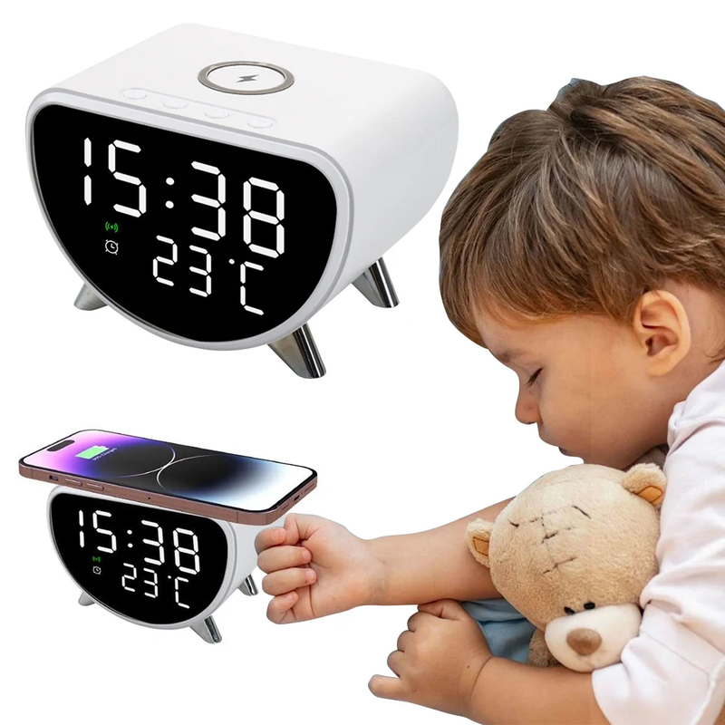 Desk Clock with Wireless Charging with Temperature Meter 15W Fast Wireless Charg