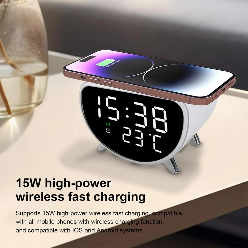 Desk Clock with Wireless Charging with Temperature Meter 15W Fast Wireless Charg