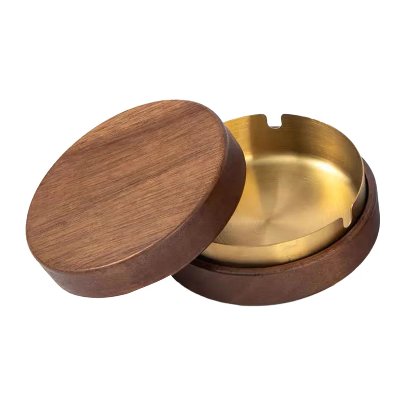 Wooden Ashtray with Lid Stainless Steel Liner Ash Tray Windproof Ashtray for Ind