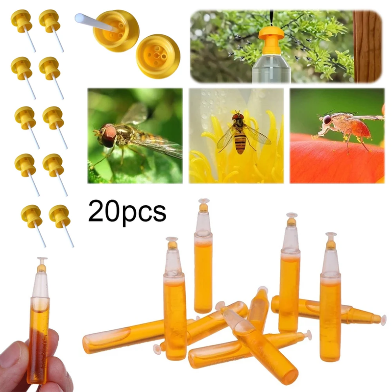20Pcs Fruit Fly Attractor with Fly Attractant Liquid Pest Insect Catcher Reusabl