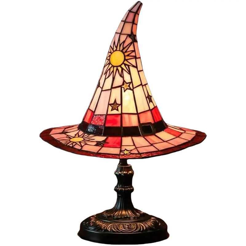 Stained Glass Witch Hat Lamp LED Resin Witch Hat Light Ornament USB Powered Beds