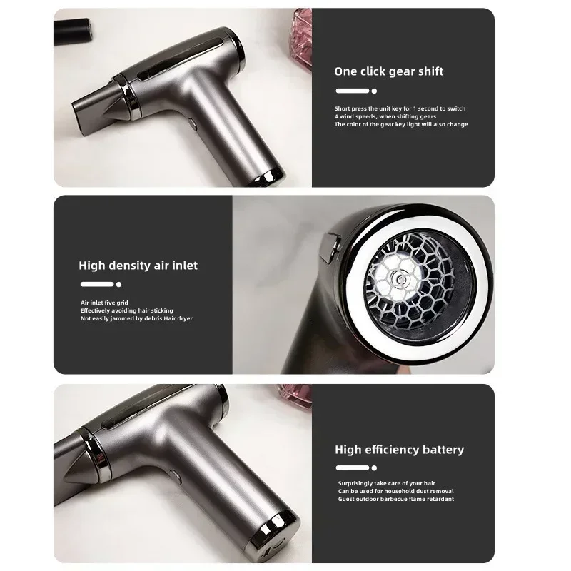 4 in 1 Wireless Hair Dryer Multifunctional Electric Air Duster Blower Travel Por