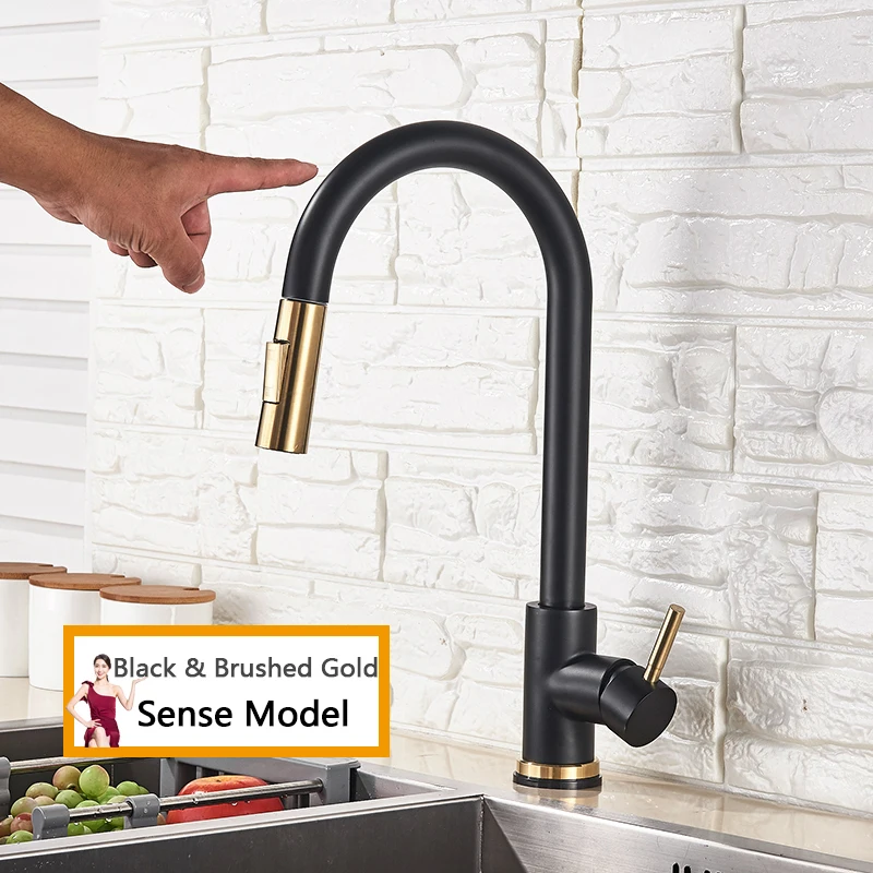Smart Touch Kitchen Faucet Black Pull Out Sensor Faucets Black/Nickel 360 Rotati