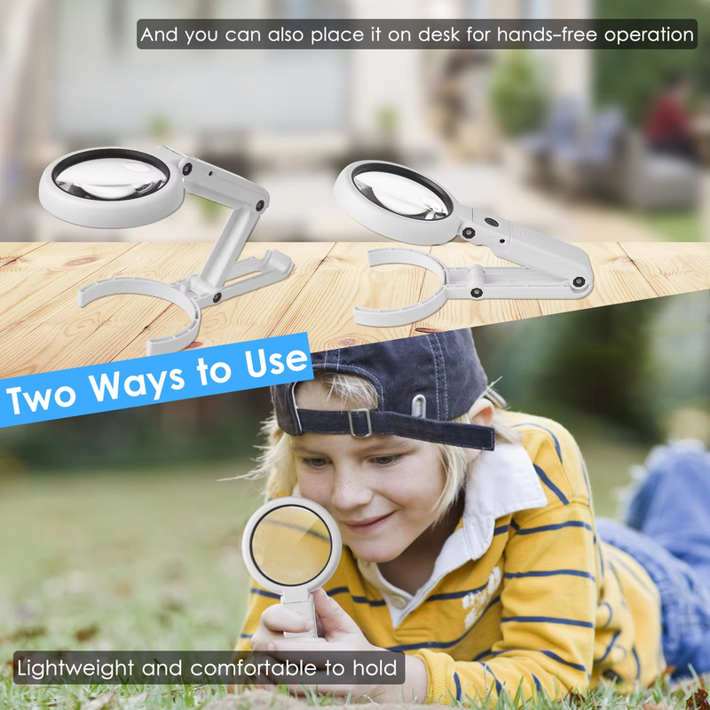 5X/10X Handheld Desk Magnifier with LED Light and Stand USB Powered Illuminated