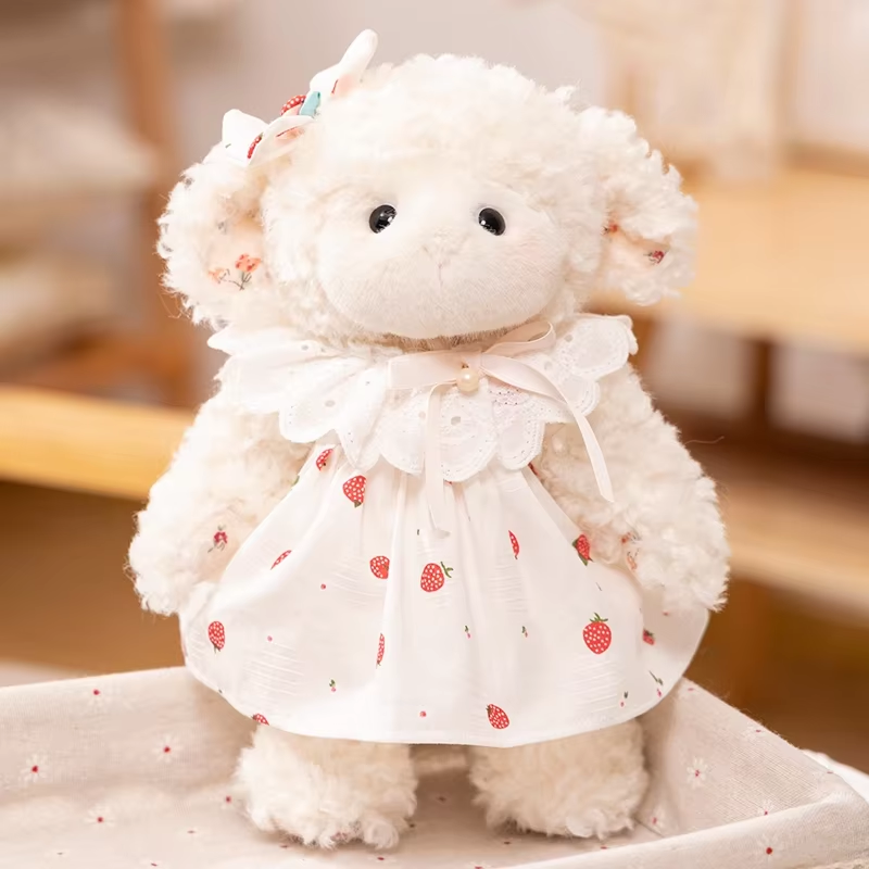 28CM Lovely Cartoon Princess Sheep Plush Doll Kawaii Fluffy Sheep Doll Wearing B