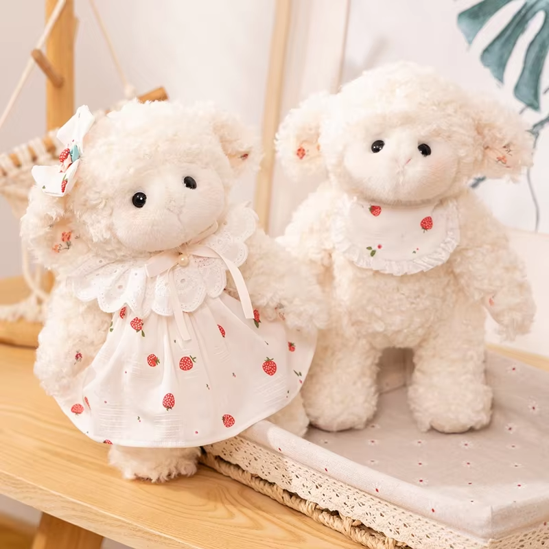 28CM Lovely Cartoon Princess Sheep Plush Doll Kawaii Fluffy Sheep Doll Wearing B