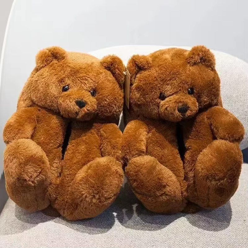 Cartoon Bear Cotton Slippers Warm Cute Teddy Bear Slippers Oversize Indoor Home