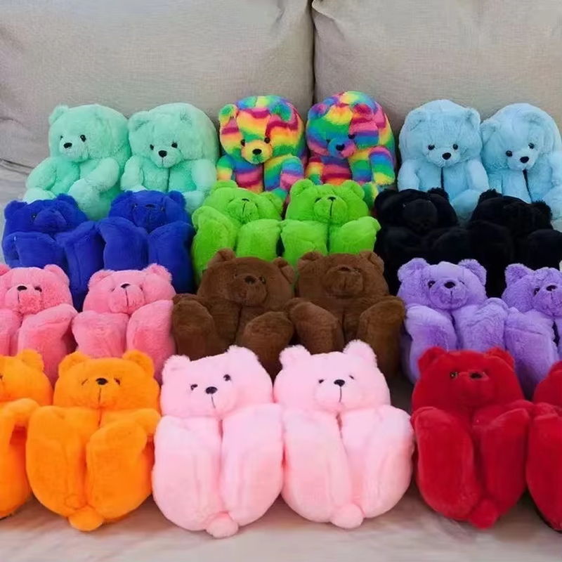 Cartoon Bear Cotton Slippers Warm Cute Teddy Bear Slippers Oversize Indoor Home