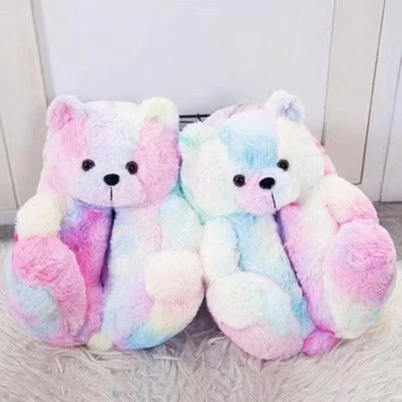 Cartoon Bear Cotton Slippers Warm Cute Teddy Bear Slippers Oversize Indoor Home