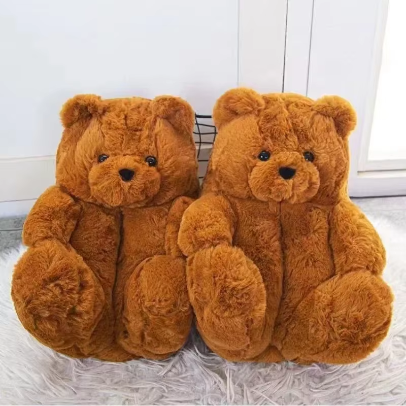 Cartoon Bear Cotton Slippers Warm Cute Teddy Bear Slippers Oversize Indoor Home