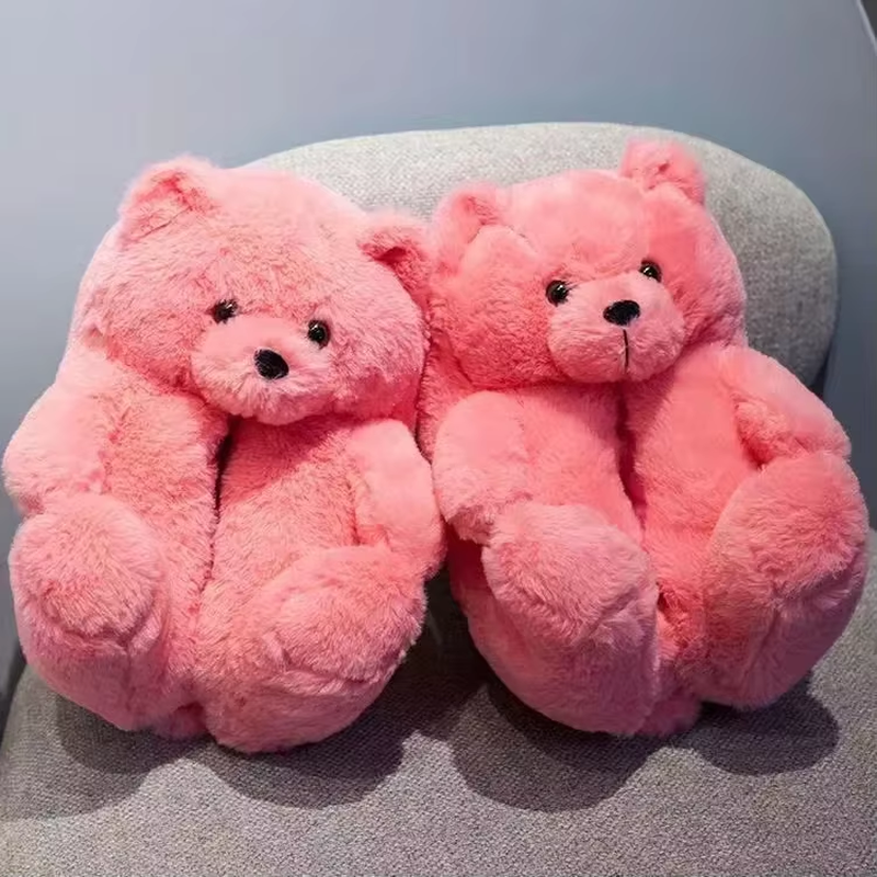 Cartoon Bear Cotton Slippers Warm Cute Teddy Bear Slippers Oversize Indoor Home