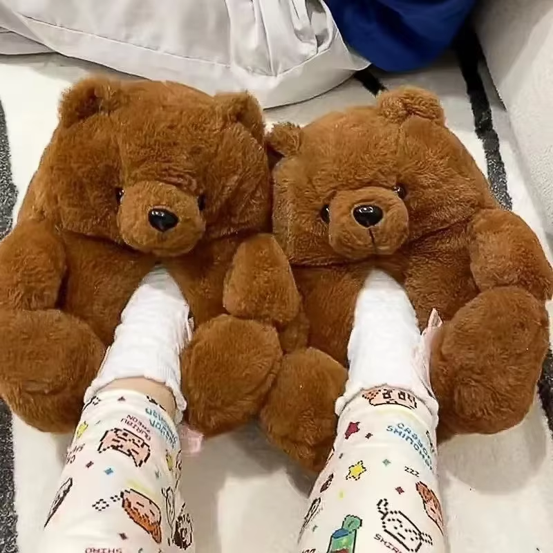 Cartoon Bear Cotton Slippers Warm Cute Teddy Bear Slippers Oversize Indoor Home