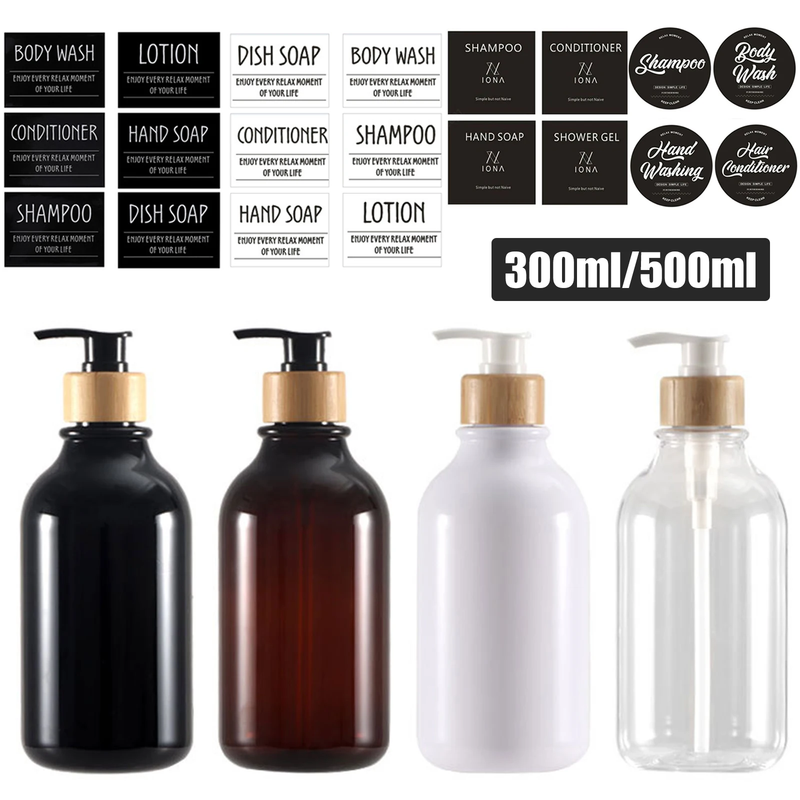 300/500Ml Soap Pump Dispenser Bathroom Shampoo Kitchen Dish Wood Pump Bottle Ref