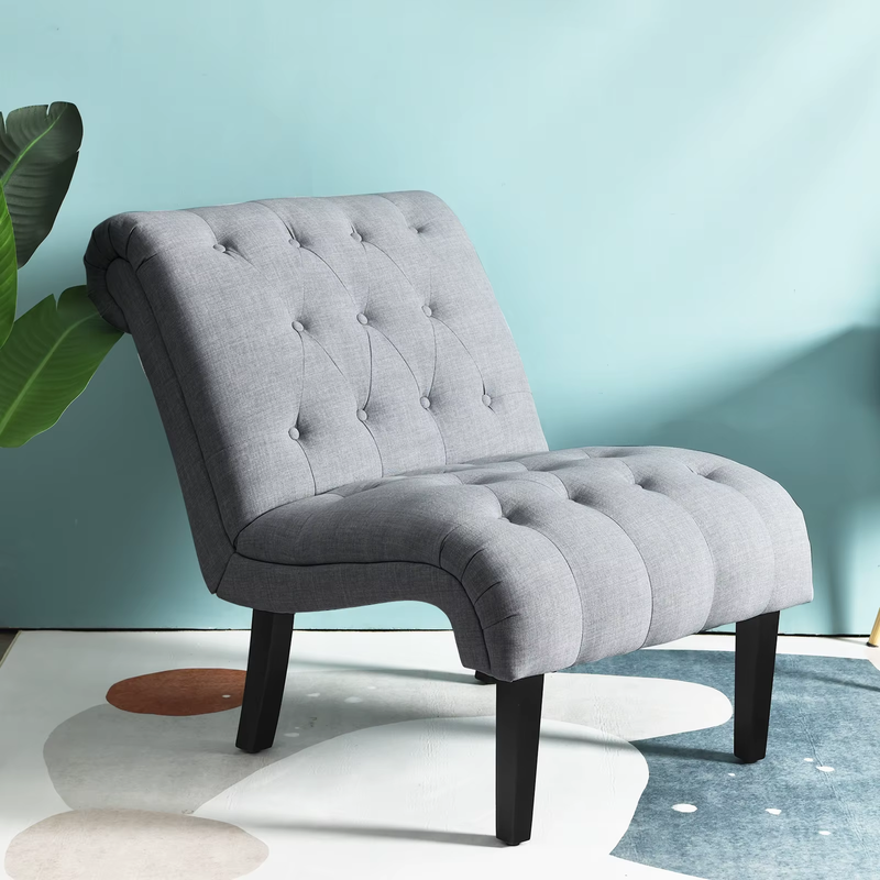 Armless Accent Chair Modern Leisure Chair W/ Solid Wood Legs & Adjustable Foot P