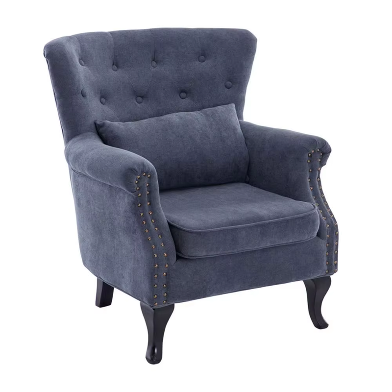 Dark Grey Chenille Wingback Armchair with Thick Cushion and Lumbar Pillow Living