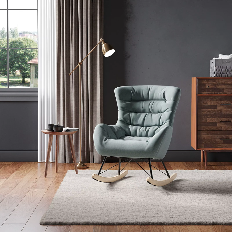 Cyan Wooden Rocking Chair for Living Room Bedroom