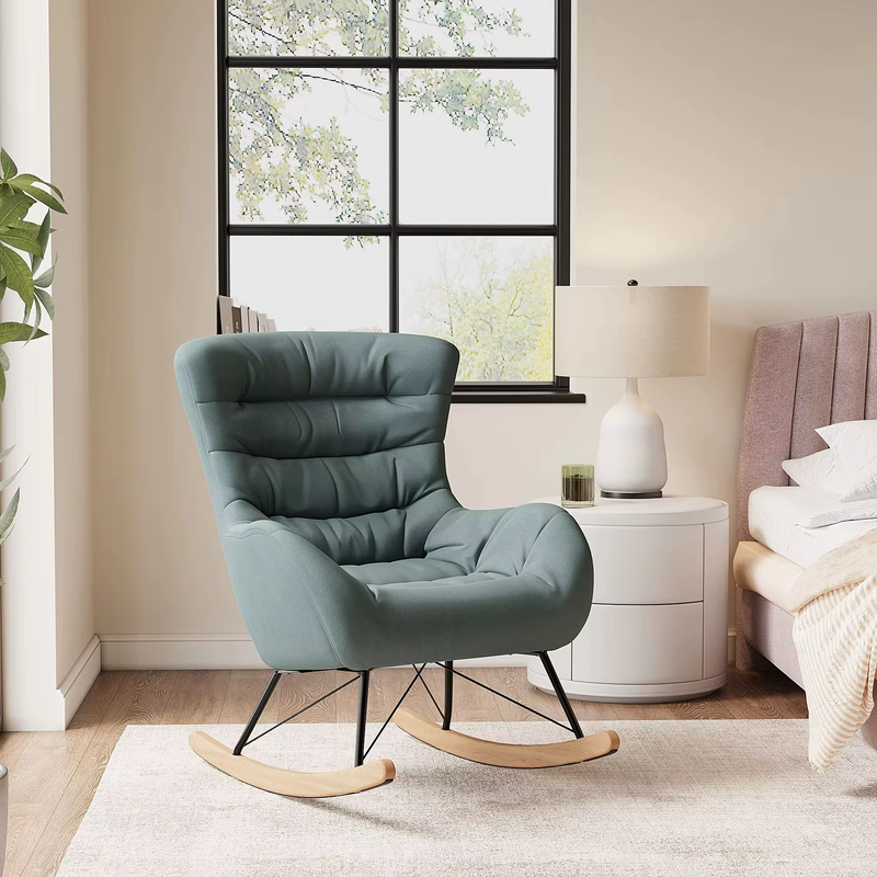 Cyan Wooden Rocking Chair for Living Room Bedroom