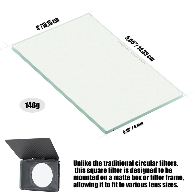 Black Mist Filter 4X5.65'' 4Mm Black Mist Soft Diffusion 1/8 1/4 1/2 Square Filte
