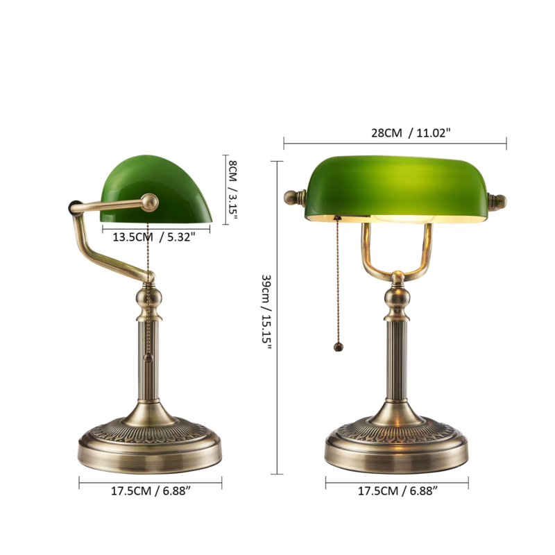 Classical Desk Lamp Green/White Color Glass Bankers Desk Lamp with Zipper Switch