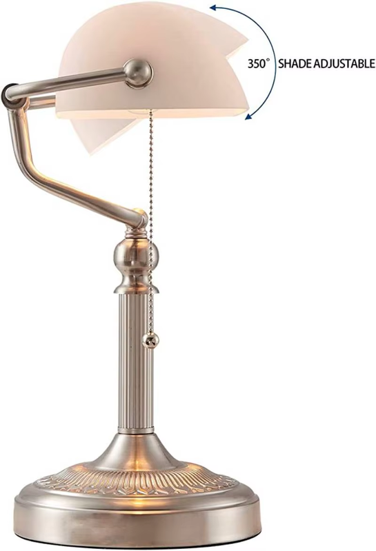 Classical Desk Lamp Green/White Color Glass Bankers Desk Lamp with Zipper Switch