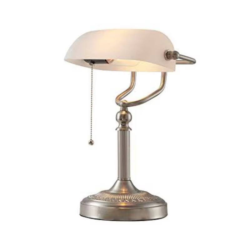 Classical Desk Lamp Green/White Color Glass Bankers Desk Lamp with Zipper Switch