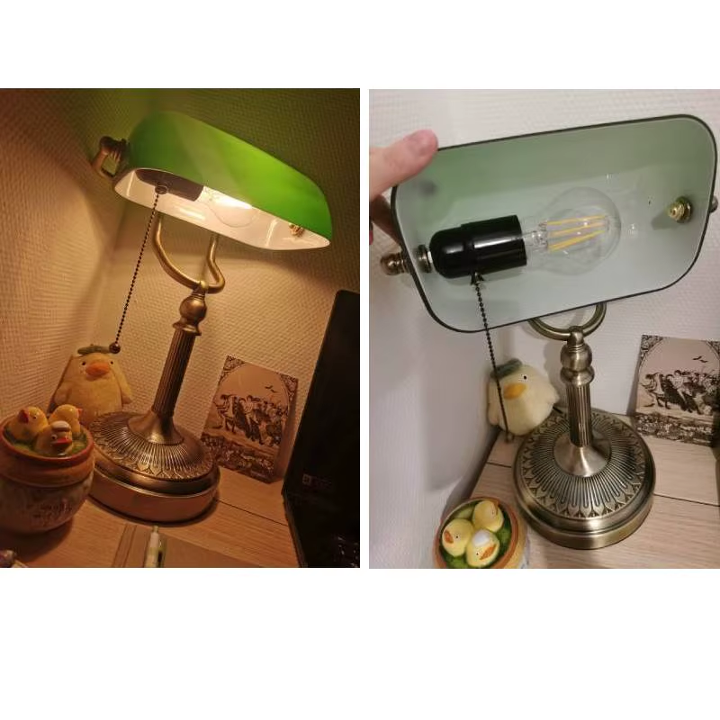 Classical Desk Lamp Green/White Color Glass Bankers Desk Lamp with Zipper Switch