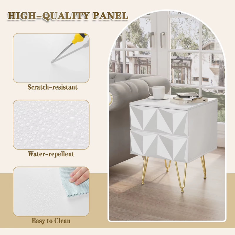 Bedside Table 40X53X40Cm Decorative Adult Nightstand Modern Storage Unit with 2