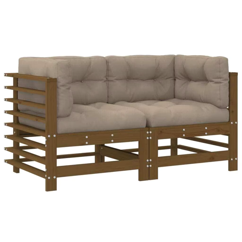 2-Piece Honey Brown Corner Sofa Set with Cushions - Solid Pine Wood