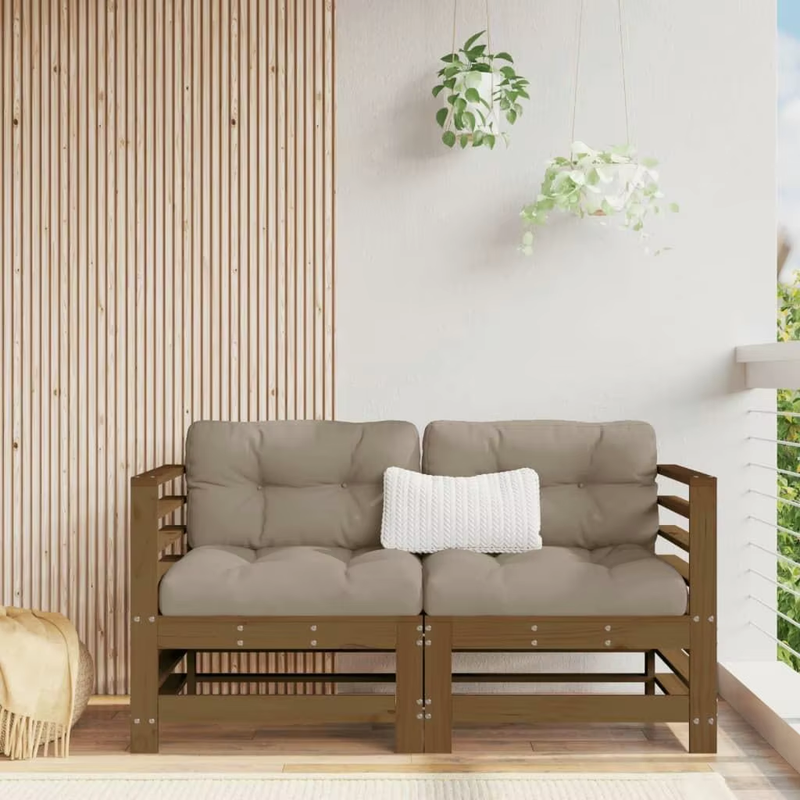 2-Piece Honey Brown Corner Sofa Set with Cushions - Solid Pine Wood