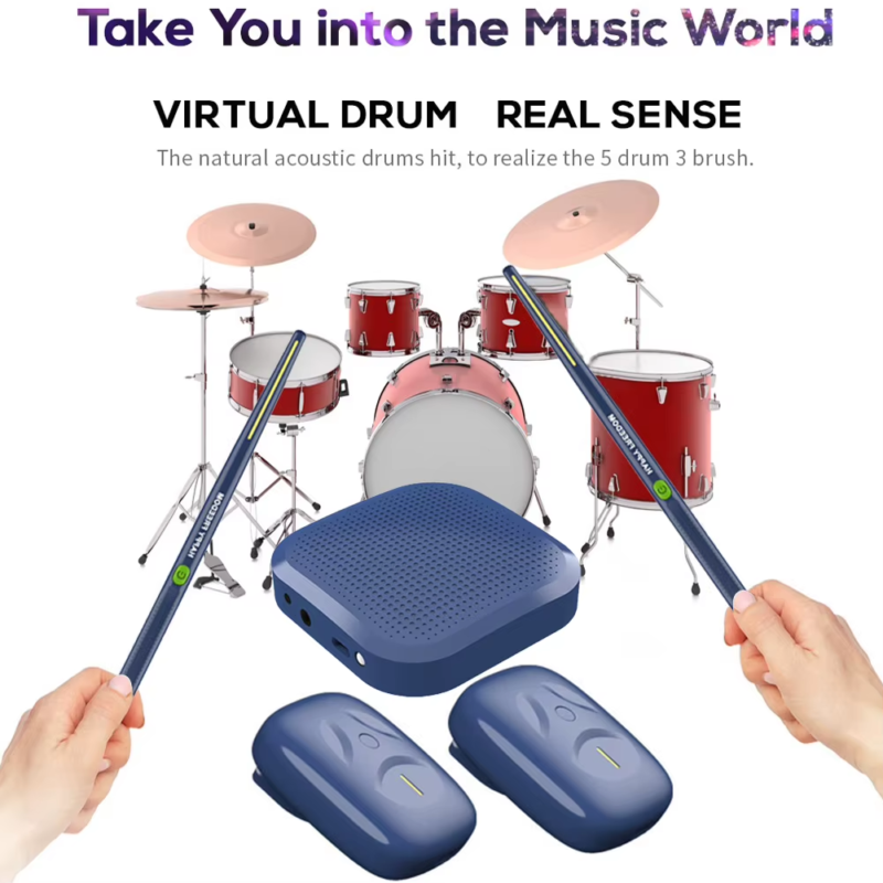 Air Drum with Drumsticks Portable Electronic Virtual Air Drum Drumsticks Pedals