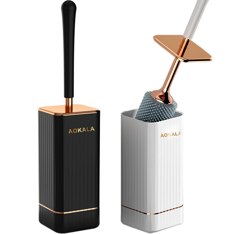 Aokala Toilet Brush and Holder Silicone Toilet Bowl Brush Set Long Handle Modern
