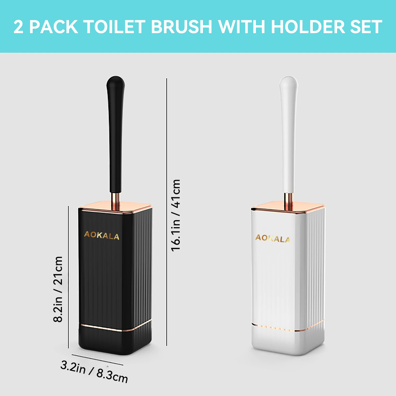 Aokala Toilet Brush and Holder Silicone Toilet Bowl Brush Set Long Handle Modern