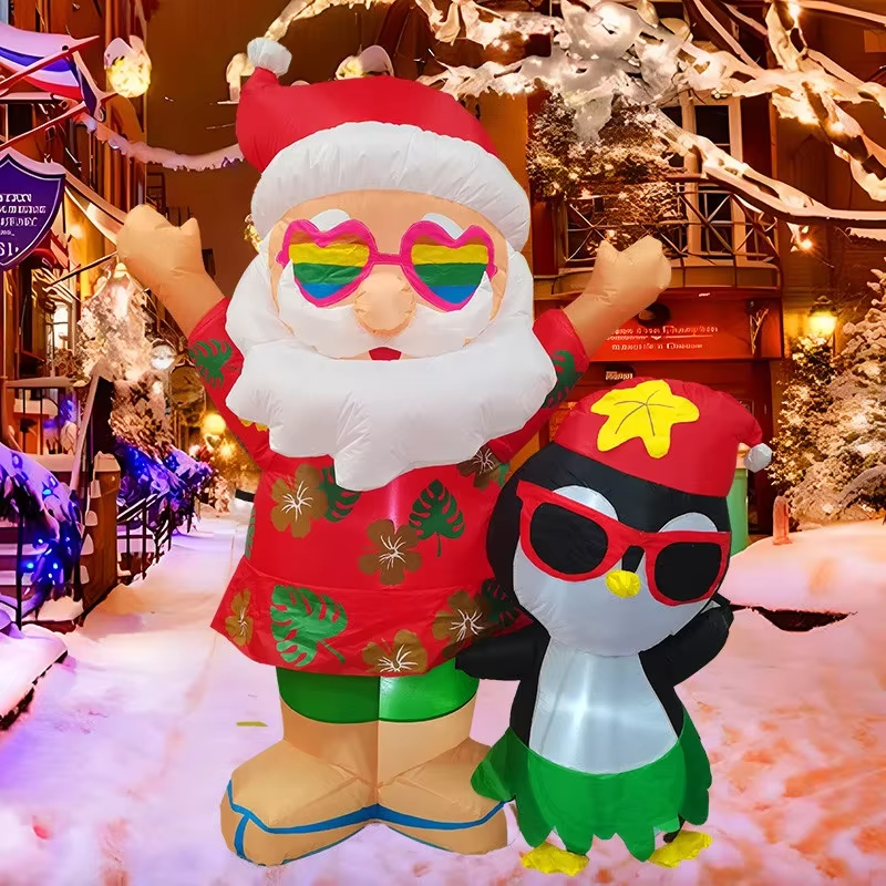 1.8M/6FT Christmas Toys Decoration Hawaiian Santa Claus Penguin Inflatable Model