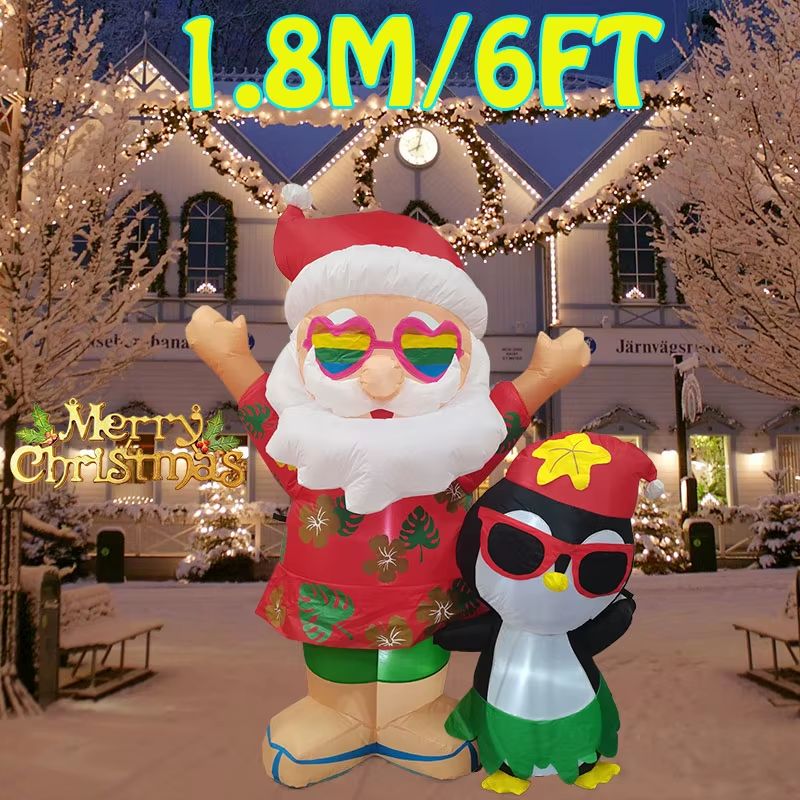 1.8M/6FT Christmas Toys Decoration Hawaiian Santa Claus Penguin Inflatable Model