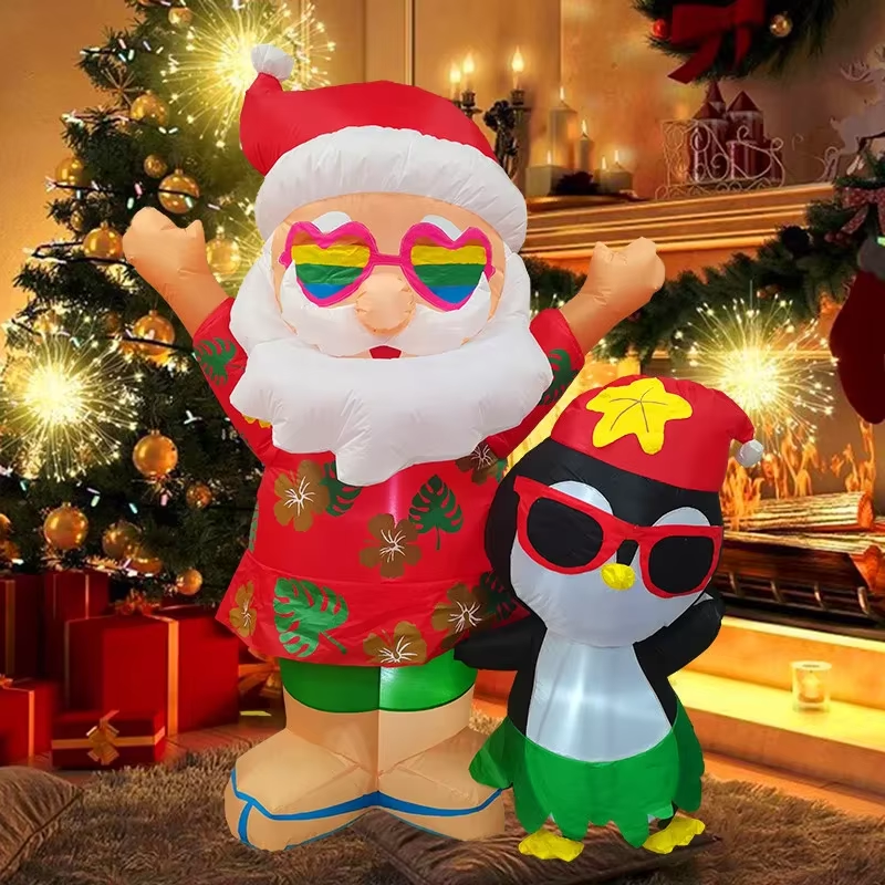 1.8M/6FT Christmas Toys Decoration Hawaiian Santa Claus Penguin Inflatable Model
