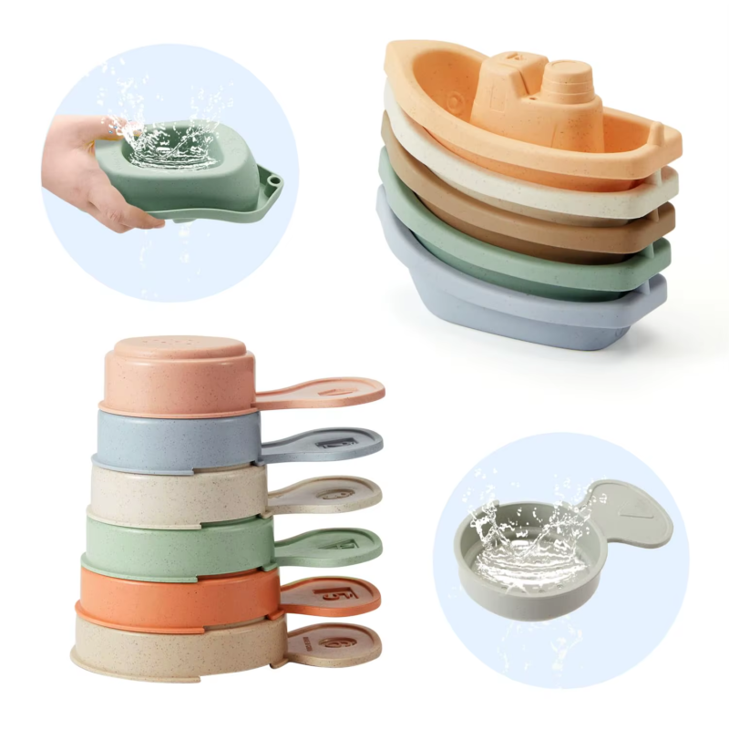 Bath Toys Floating Boats with Bathing Spoon Durable Educational Plastic Stacking