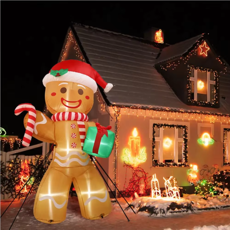 8FT/2.4M Christmas Inflatables Gingerbread Man with Gift Pack Outdoor Decoration