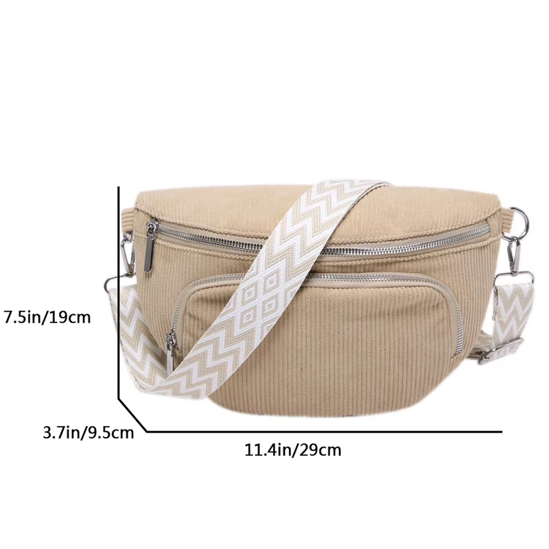 Corduroy Chest Bag Fashion Fanny Pack Wide Guitar Strap Stylish Crossbody Bag Mu
